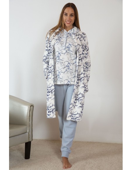 Bata Mujer Larga Estampado Ramilletes