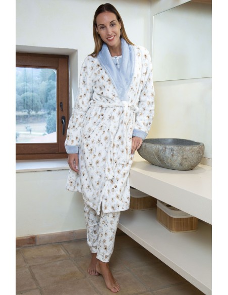 Bata Mujer Larga C/Smoking Estampado Leop