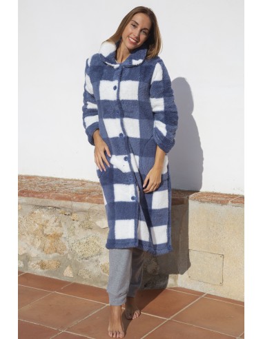Bata Mujer Larga Sherpa Cuadrícula