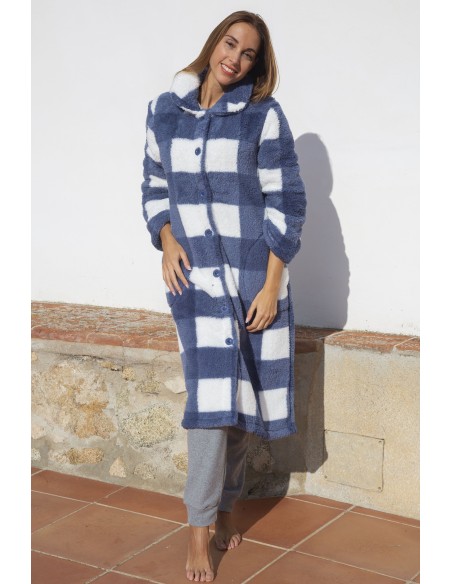 Bata Mujer Larga Sherpa Cuadrícula