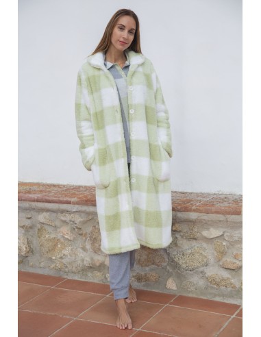 Bata Mujer Larga Sherpa Cuadrícula