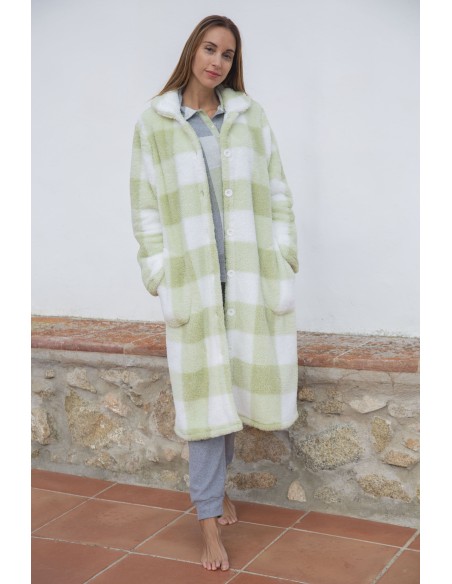 Bata Mujer Larga Sherpa Cuadrícula