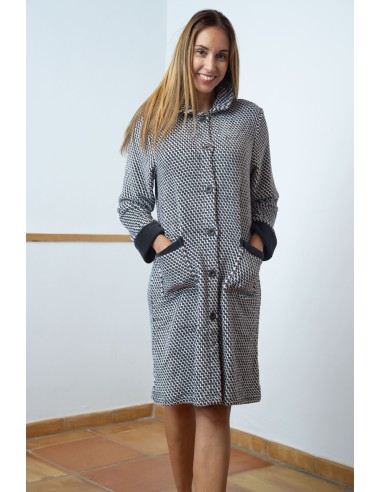 Bata Mujer Larga Botones Espiga