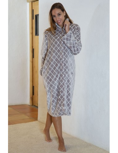 Bata Mujer Larga Botones Rombos