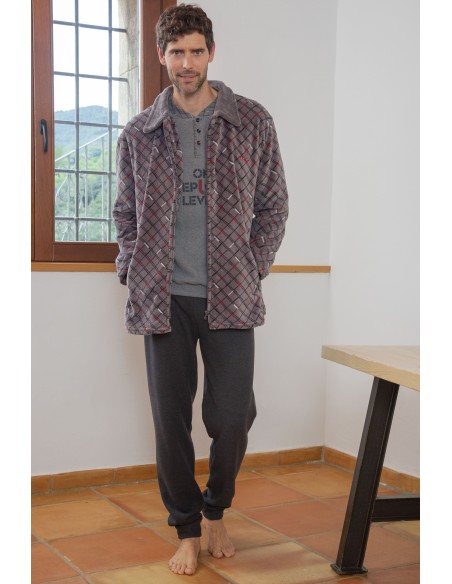 Bata Hombre Corta Cremallera Cuadrícula